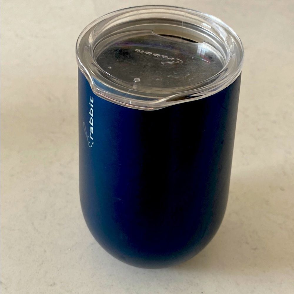 Rabbit 12oz Insulated Wine Tumbler Navy Blue Stainless Steel Stemless Cup w Lid